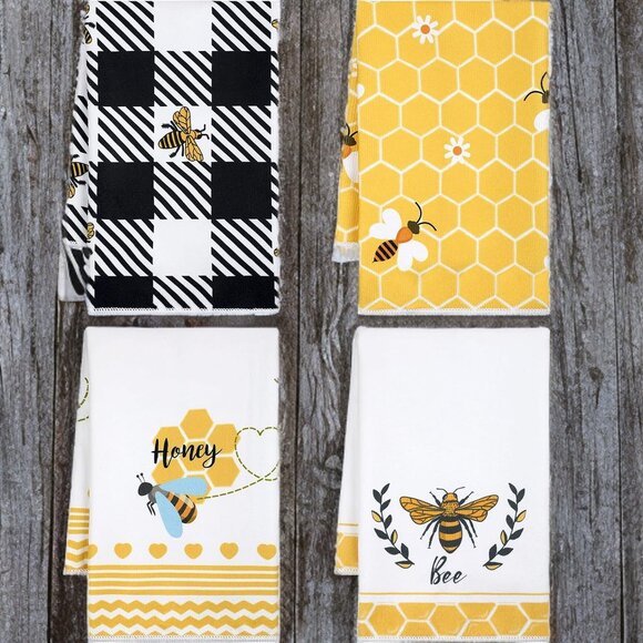 Honey Bee Kitchen Towels Set Summer Spring Decor Cottage Decoration Dish Cloths - Picture 1 of 9